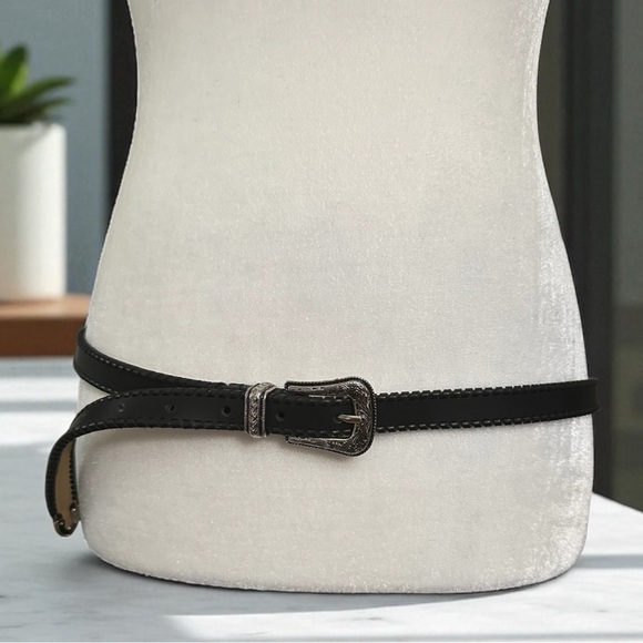 Rebecca Minkoff Skinny Leather Western Style Belt Black Braided Edge L